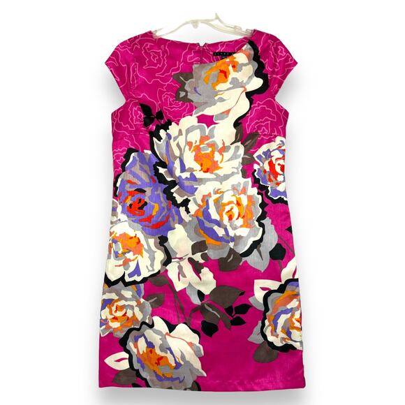 Y2k Bloomcore Floral Sheath Dress 6 Cap Sleeve Retro Glam Barbie Pink Statement - Picture 2 of 12